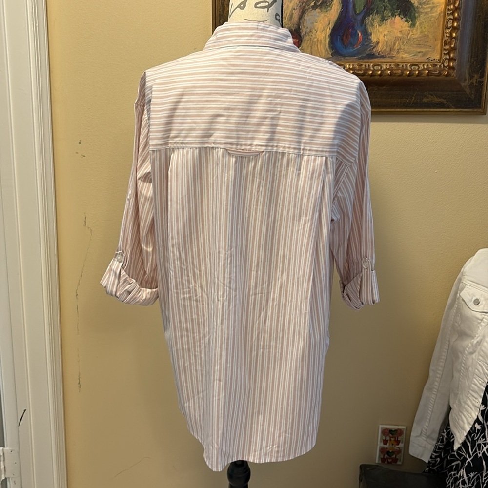 Gloria Vanderbilt Pink Striped Button Down Wrinkle Resistant Oversized Shirt - Picture 4 of 11